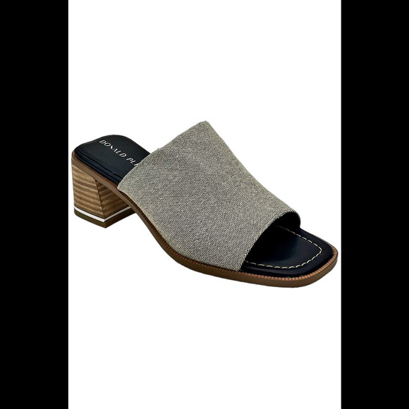 Donald Pliner Women's Haze Canvas Stretch Heeled Sandal Black/Natural - Medium - Picture 1 of 3